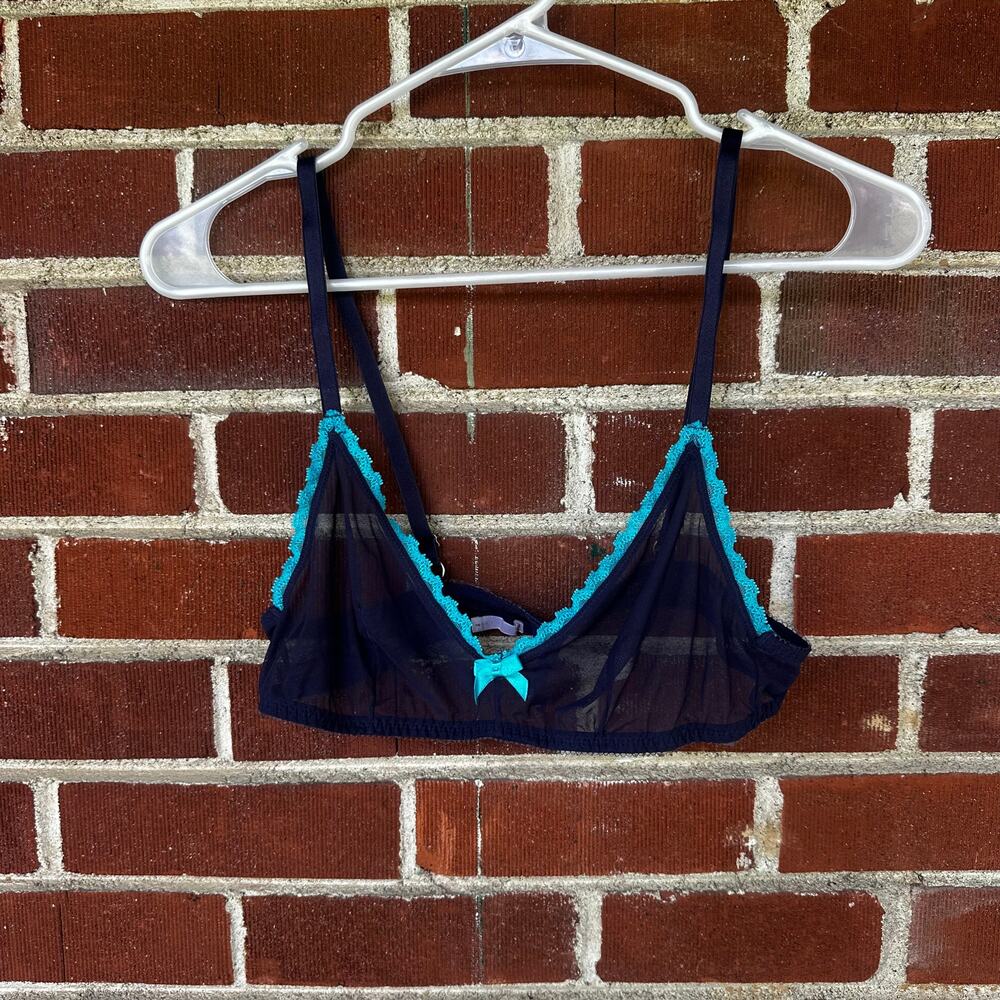Savage X Fenty Sheer Mesh Triangle Bralette Navy Blue Turquoise Small